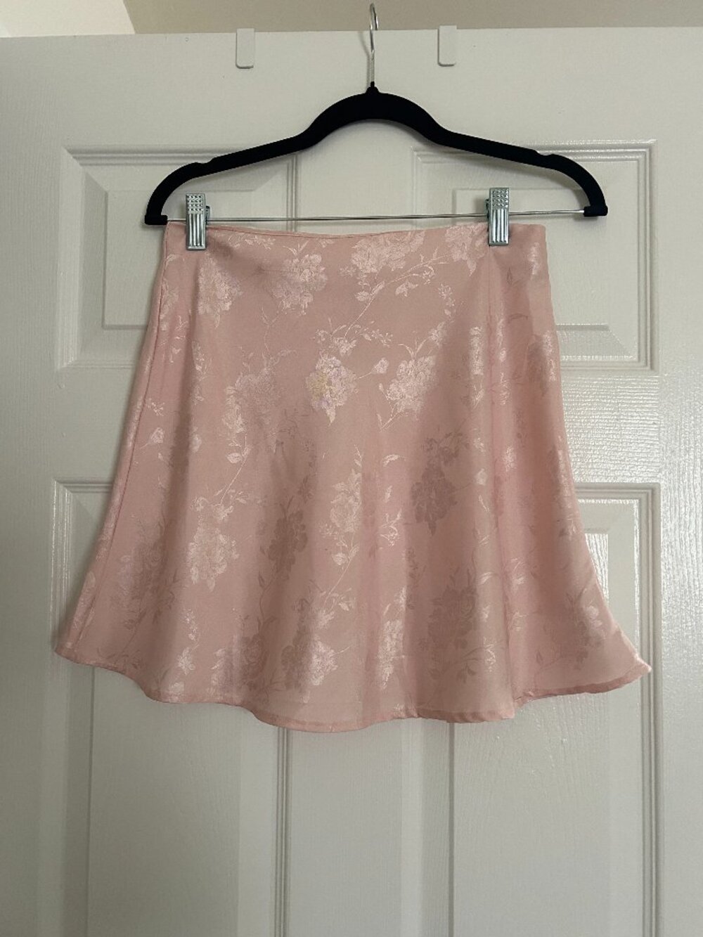 Baby Pink Satin Jacquard Mini Skirt